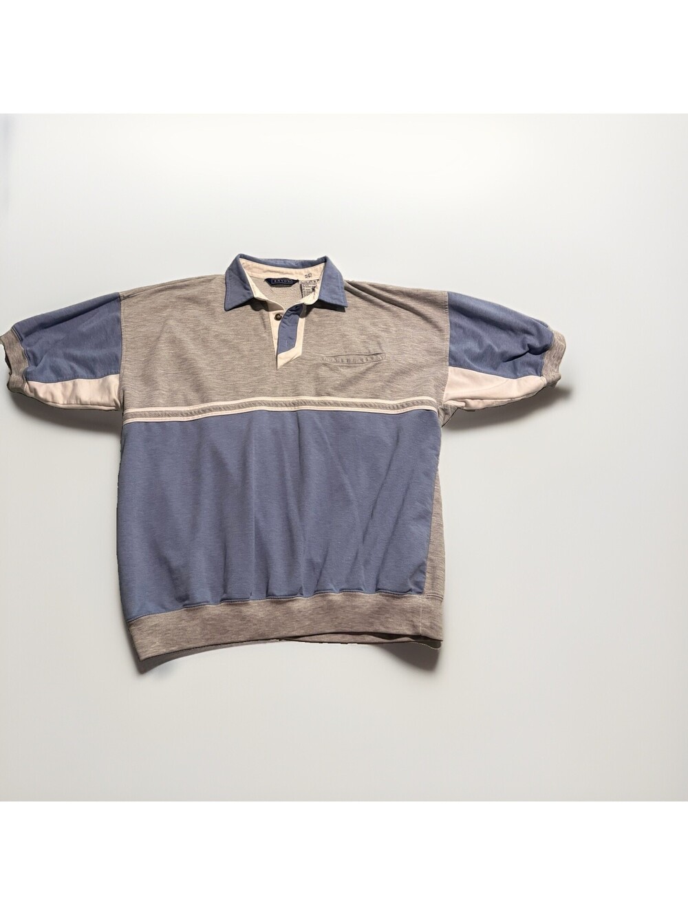 Vintage Envoy Polo Short Sleeve Waistband Polo Shirt Gray Blue Size Large